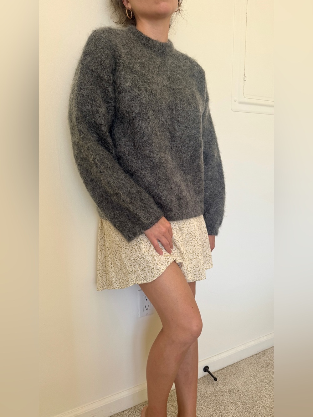H&M Gray Fuzzy Knit Sweater XS